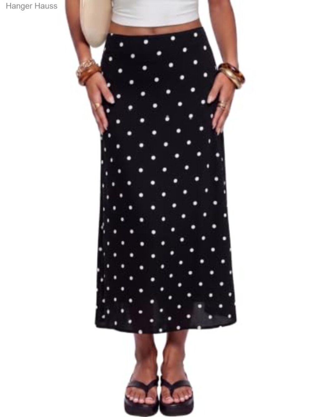 High Waisted A-Line Chiffon Midi Skirt Polka Dot Cocktail
